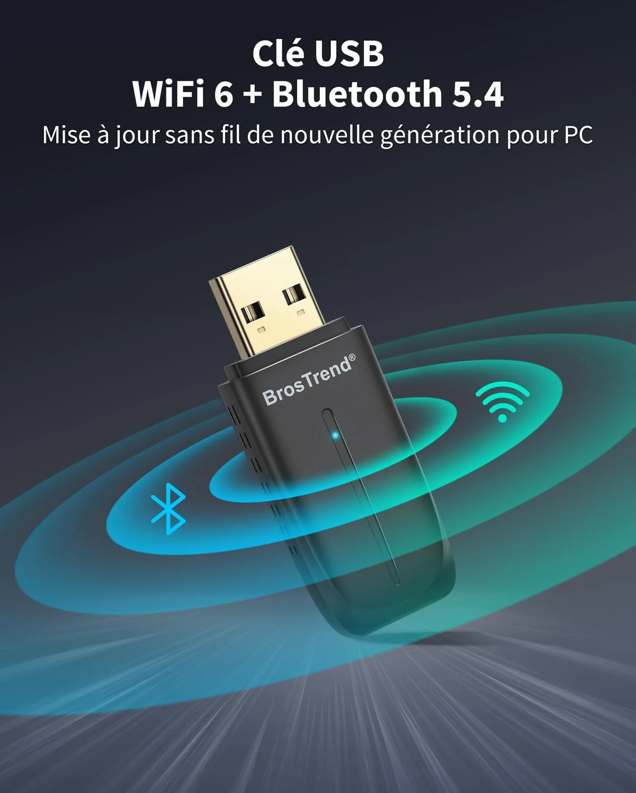 BrosTrend Clé WiFi Bluetooth PC AX900 BT 5.4 WiFi 6 USB Adaptateur Double Bande 5GHz 600Mbps 2.4GHz 286Mbps MU-MIMO