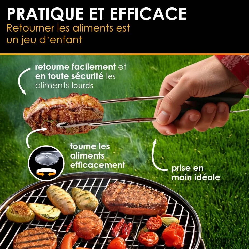 Pince barbecue inox à roulette Durandal Selection, Argenté, Acier Inoxydable
