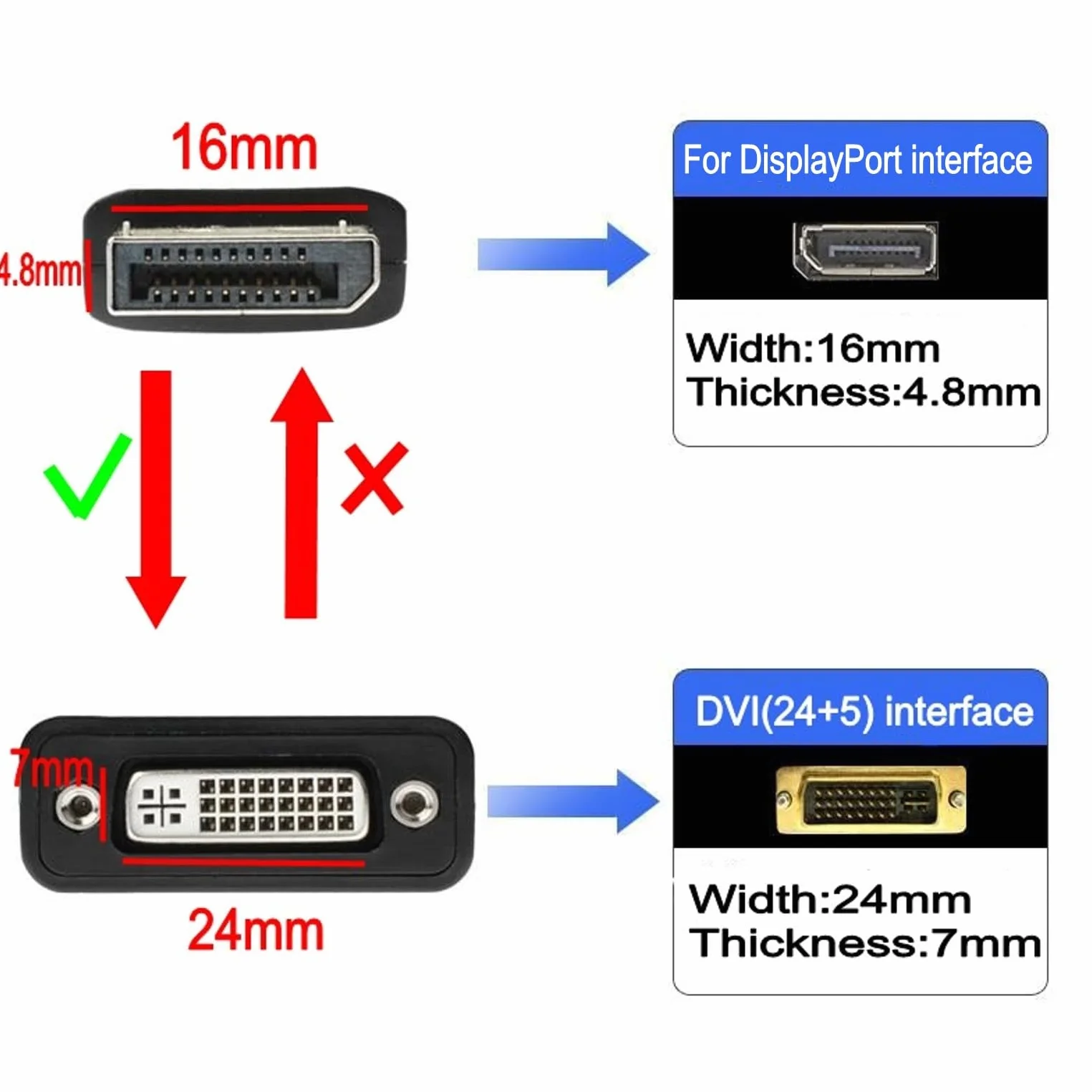 Adaptateur DisplayPort vers DVI mâle vers femelle plaqué or pour moniteur Lenovo Dell HP