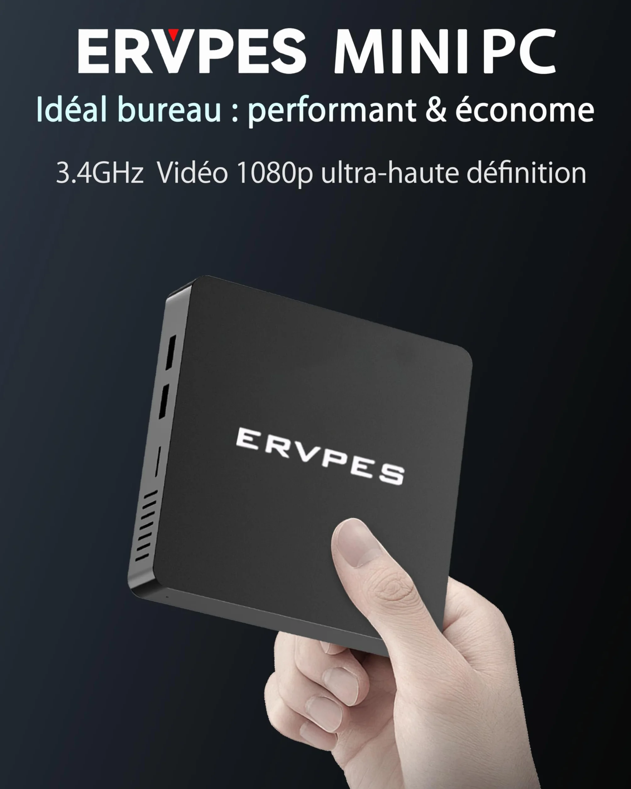 Mini PC Pentium 6500Y 8GB LPDDR3 128GB SSD Windows 11 Pro 4K Double Écran WiFi5 BT5.0 Gigabit Ethernet USB3.2 VESA Silencieux