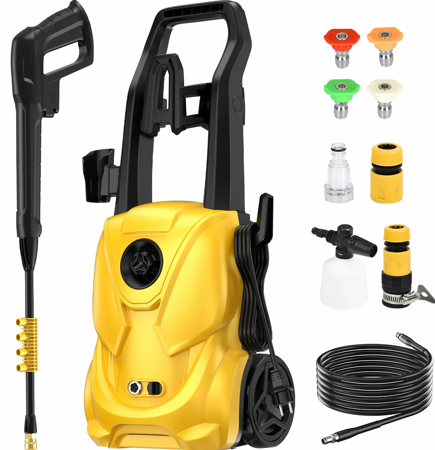 Nettoyeur Haute Pression, 180 Bar Nettoyeurs Haute-Pression, Débit : 680 L/H, 2000 W Moteur Brushless Laveur Haute Pression Eau Chaude, 5-en-1 pour Terrasse, Maison, Jardin, Voiture, Washer