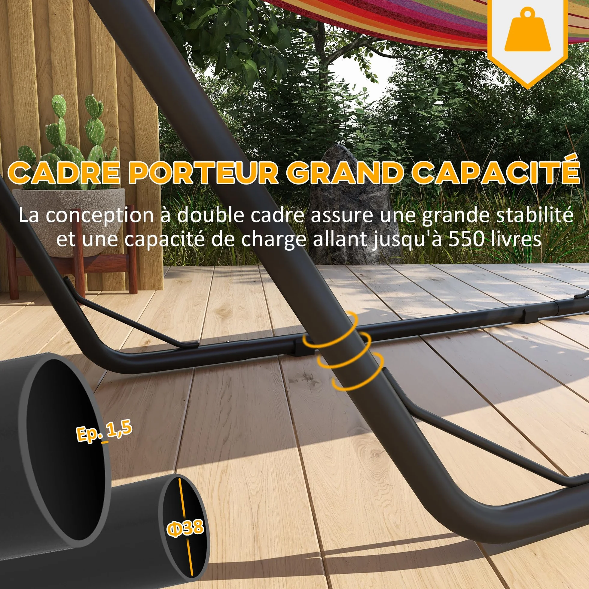 Outsunny Support de Hamac pour 2 Personnes, Cadre Métal Portable Réglable, Résistant aux Intempéries, Capacité 250 kg, Noir