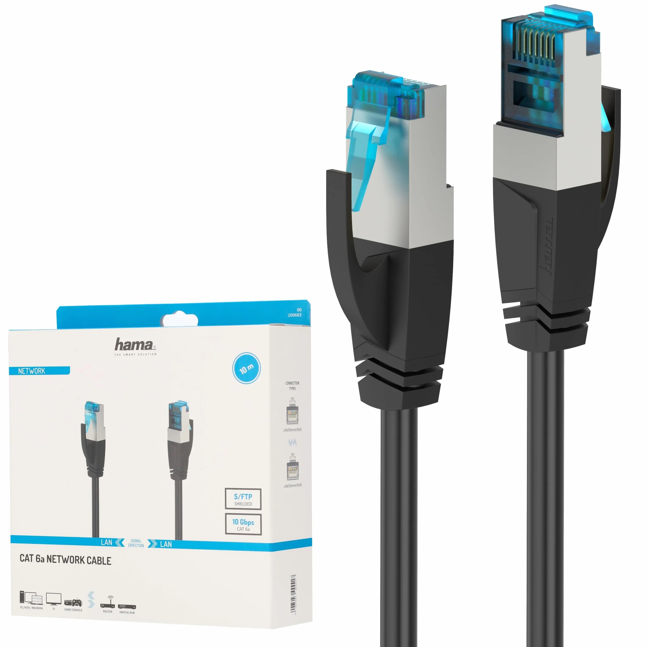 Hama Câble Réseau RJ45 Ethernet Cat 6a 10 Gbit/s blindé S/FTP 10m Noir