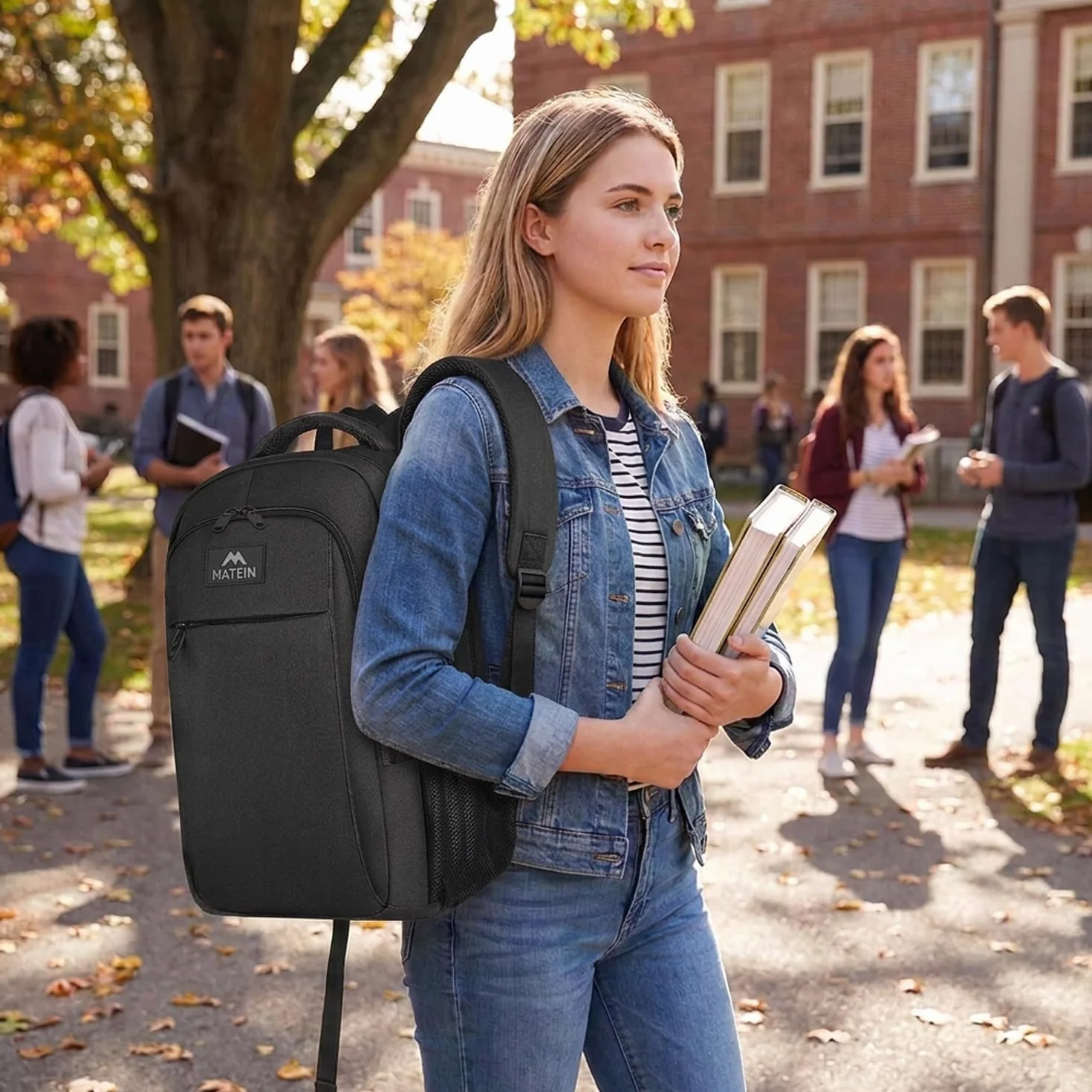 MATEIN Sac à Dos Ordinateur Portable 15.6 Pouces, Imperméable Antivol pour Travail Collège, Noir