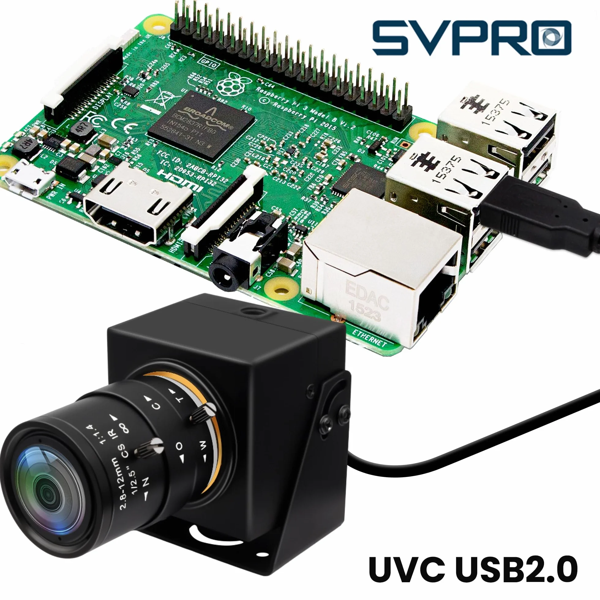 SVPRO Global Shutter Caméra USB 1200P 90 fps Objectif Zoom 2,8-12 mm Mise au Point Manuelle Webcam Golf Industrielle Plug and Play