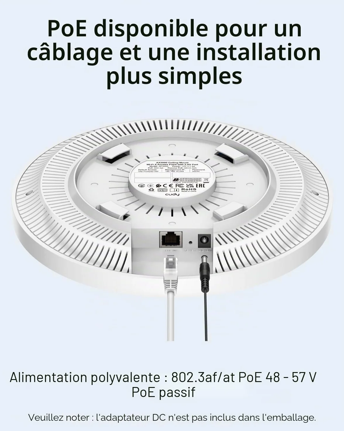 Cudy AX3000 WiFi 6 Point d'Accès, RJ45 2,5Gbit/s, MU-MIMO, PoE/CC, Mesh Support AP3000
