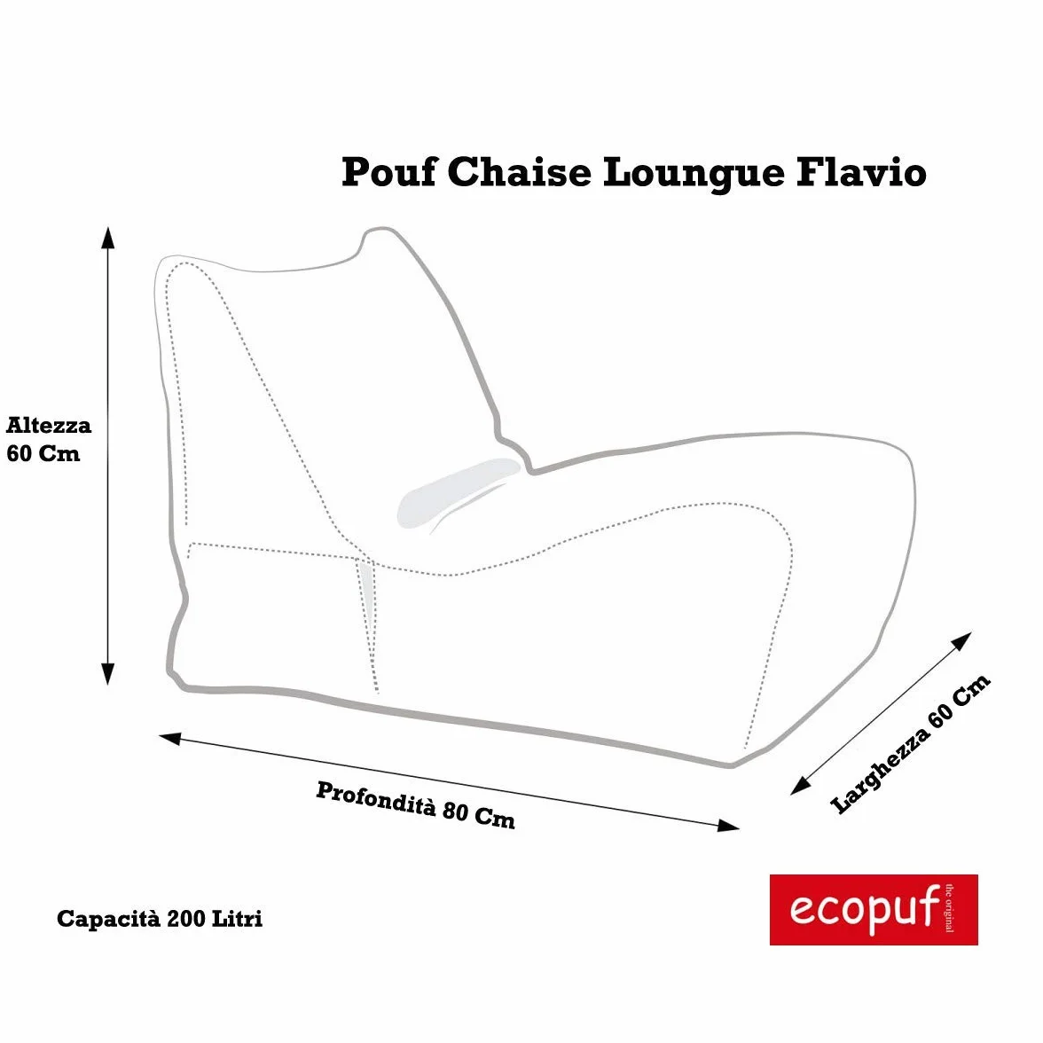 Ecopuf Pouf Armchair Sack Chaise Longue Waterproof Outdoor Cream with Storage Pocket and Handle