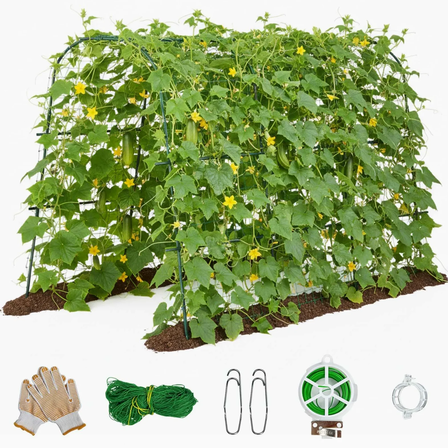 Treillis de concombre 163 x 122 cm pour plate-bande surélevée, plantes grimpantes de jardin en forme de U, treillis en métal pour extérieur, support amovible pour courgettes, concombres, plantes,