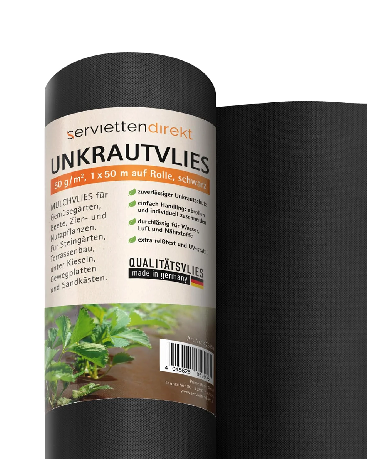 Toile de paillage de jardin en rouleau de 1 m x 50 m en polypropylène non-tissé 50 g en noir pour jardin perméable à l'eau