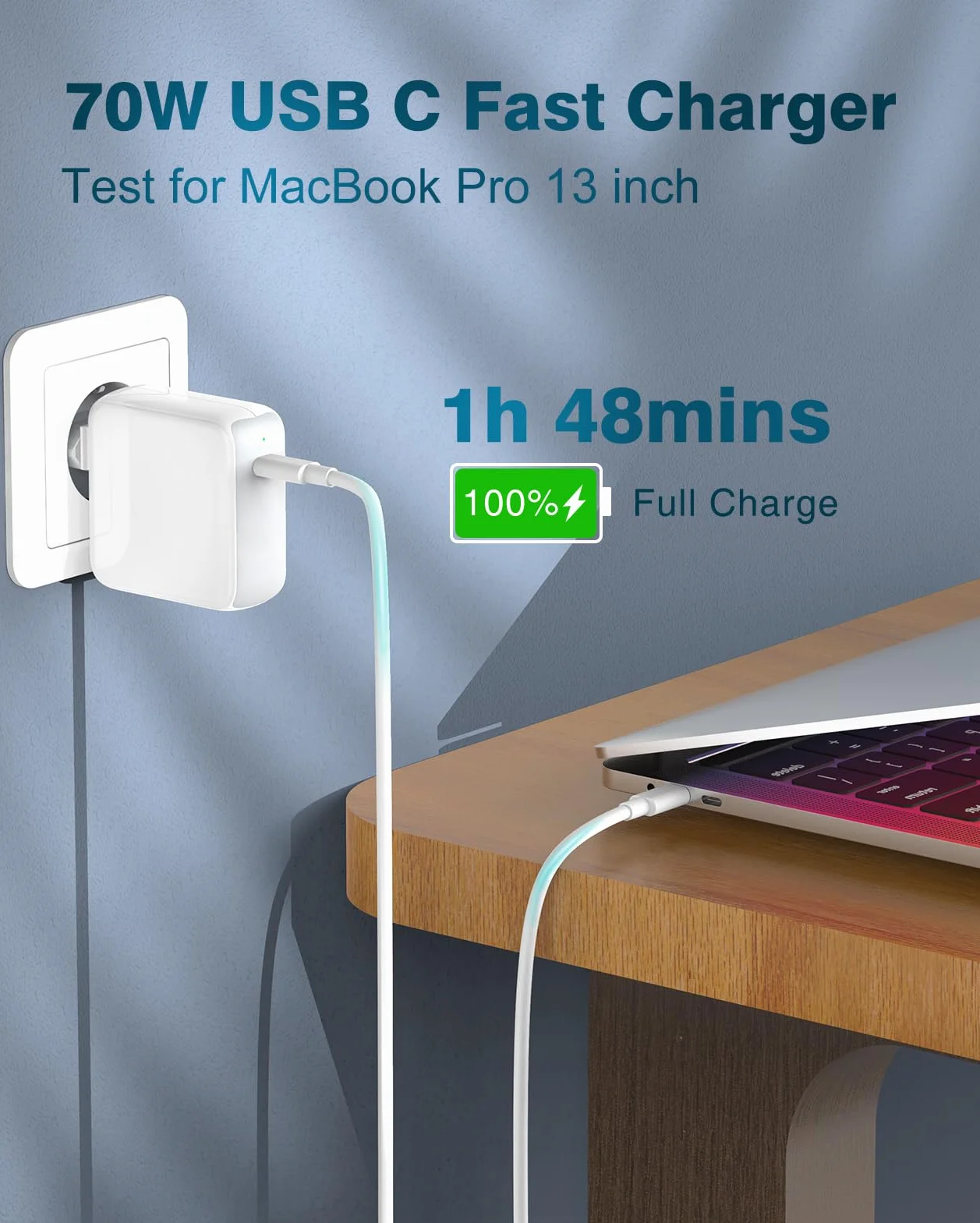 Chargeur USB C 70W Compatible MacBook Air Pro 13-16 Pouces M1 M2 M3 iPad 2020-2024