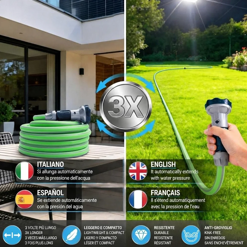 Idroeasy 30 Mètres - Tuyau d'Arrosage Extensible Tuyau d'Arrosage Anti Torsion, Eau Jardin Irrigation Pipe Anti-nœud