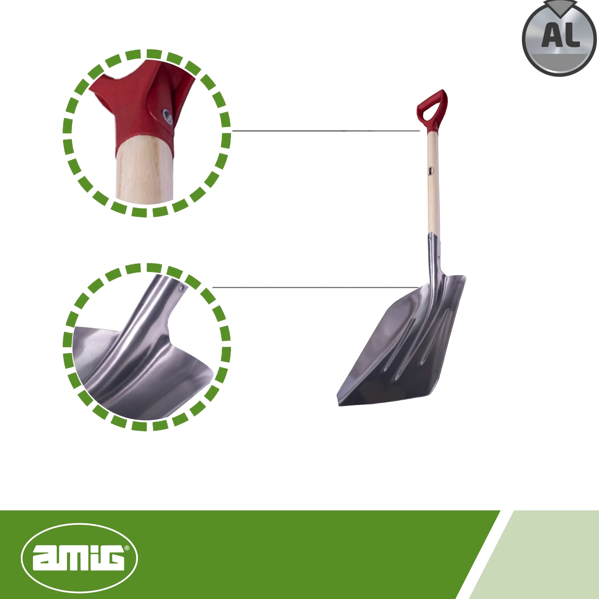 Amig - Pelle de jardin carrée | Pelle avec lame en aluminium et poignée en bois pour creuser et enlever la terre | Outils pour jardin et jardinage en finition argenté| Dimensions : 110 cm.