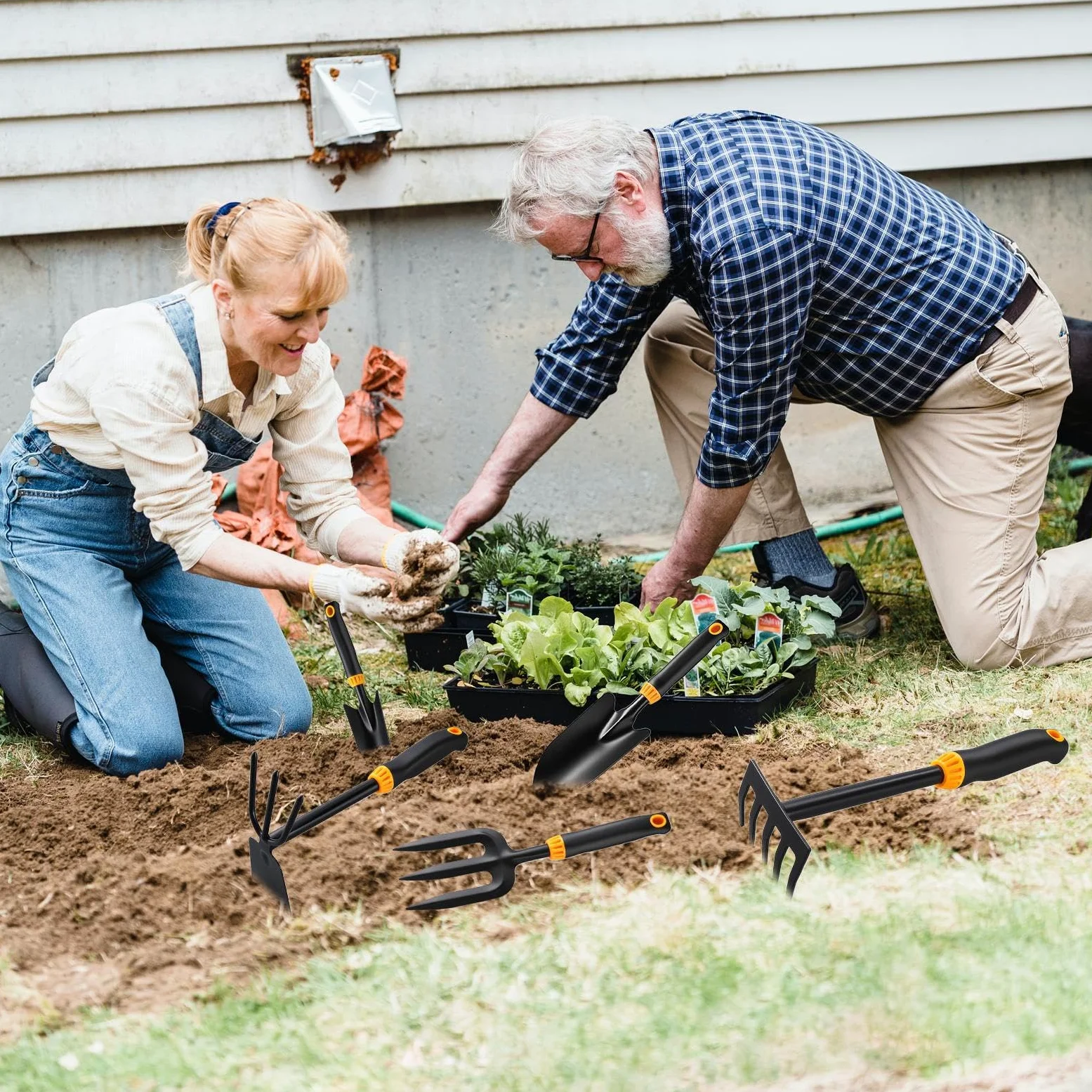 Pelle de Jardinage 5 Pièces Petites Pelles de Jardin | Set d'Outils avec Transplantoir pour Repiquage Culture Potager surélevé Jardin Extérieur Intérieur Pelouse Aménagement