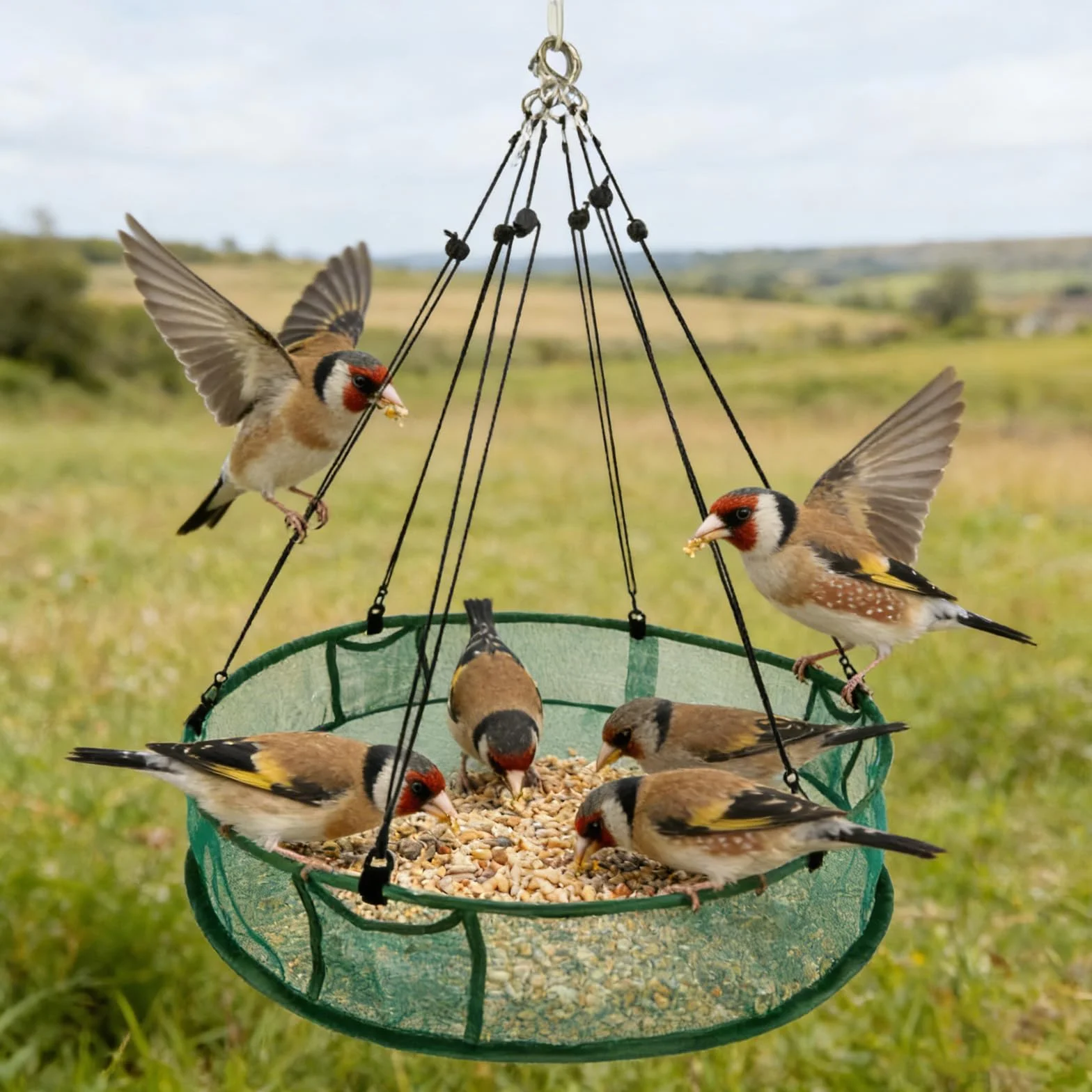 Mangeoire Oiseaux Extérieur à Suspendre Bacs Récupération Nourriture 61cm Réglable Jardin