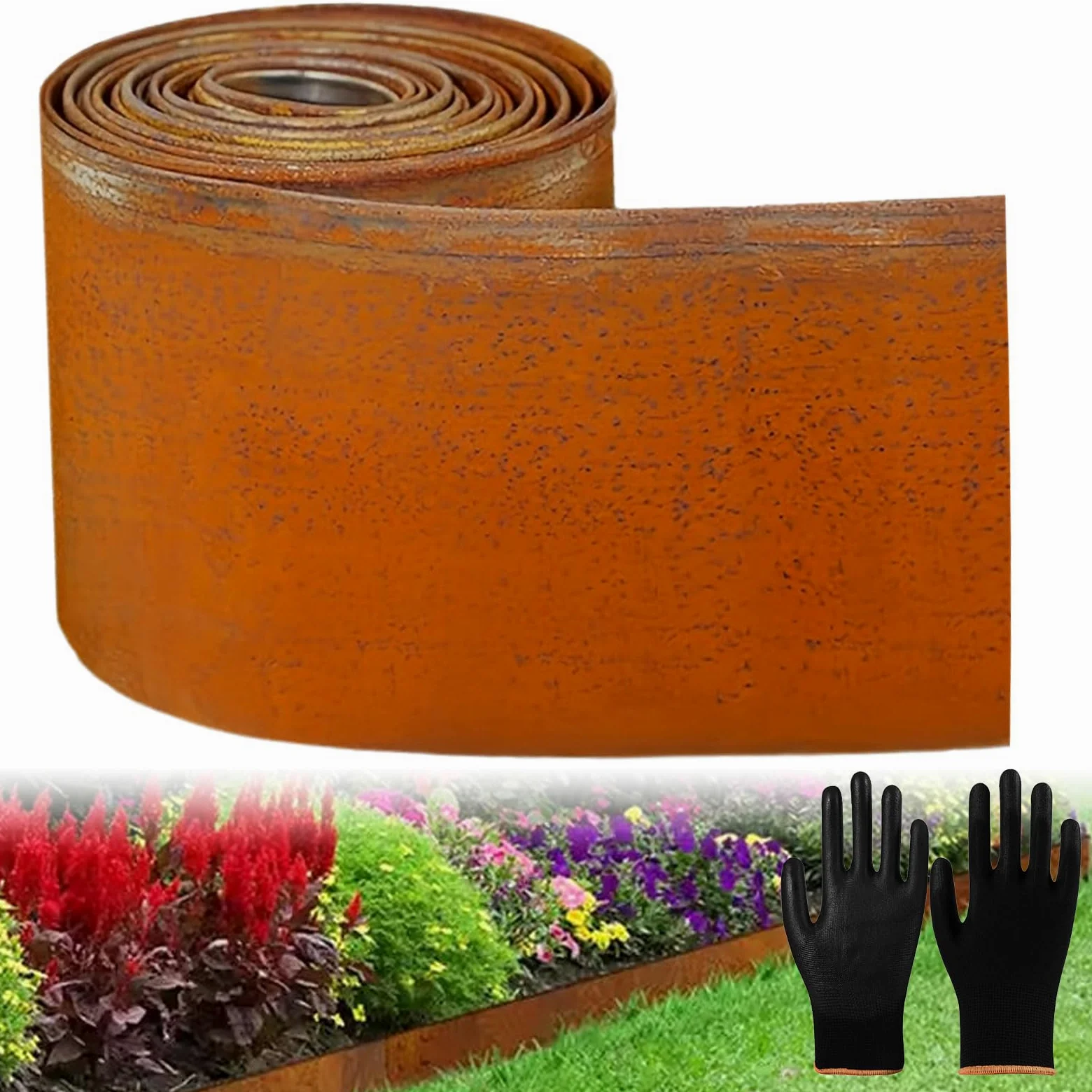 Bordure de pelouse en métal robuste pour jardin et pelouse | Bordure de pelouse en acier Corten aspect rouille - Bordure de parterre pour pelouse DIY