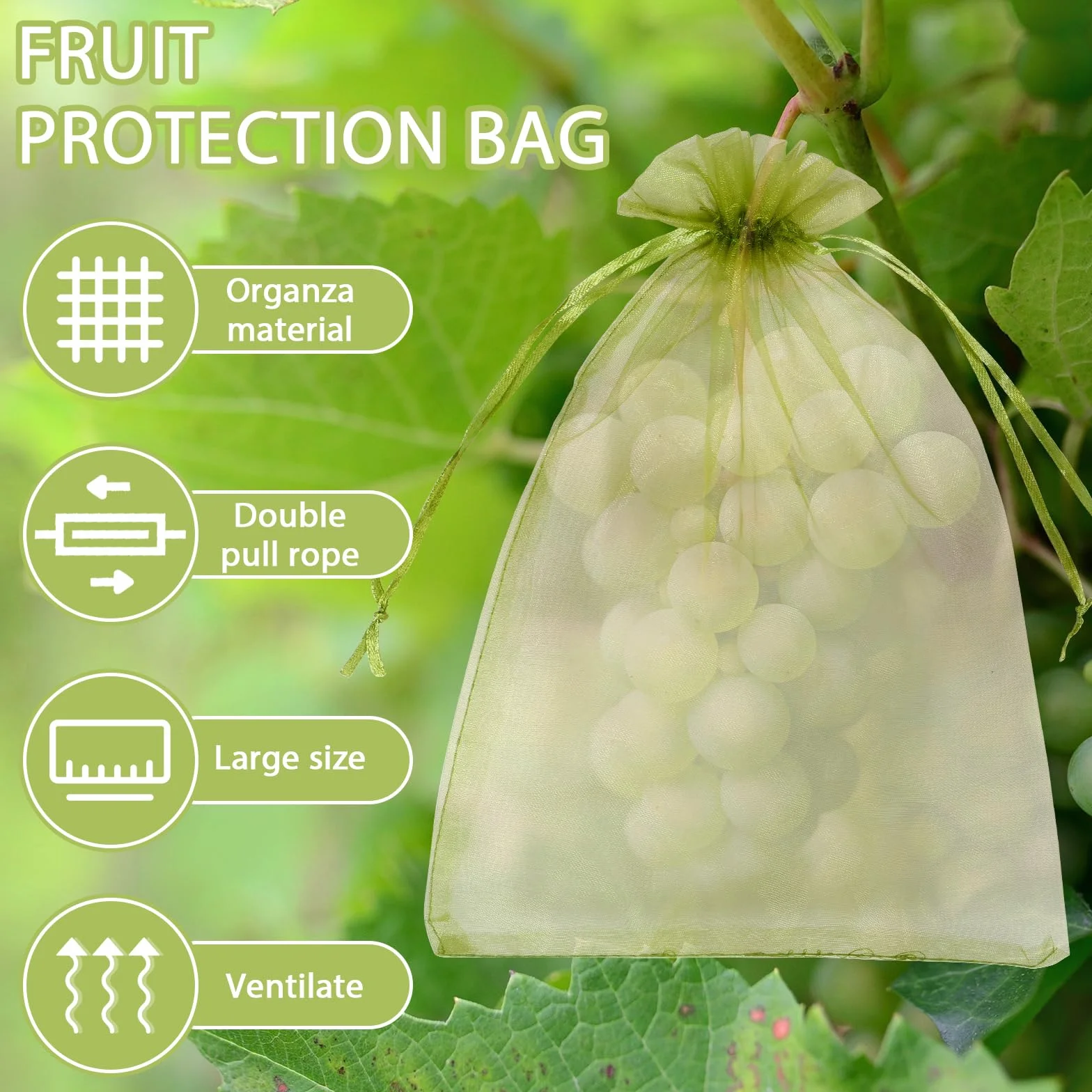Sacs de protection pour raisins réutilisables en maille avec cordon, 100 pièces