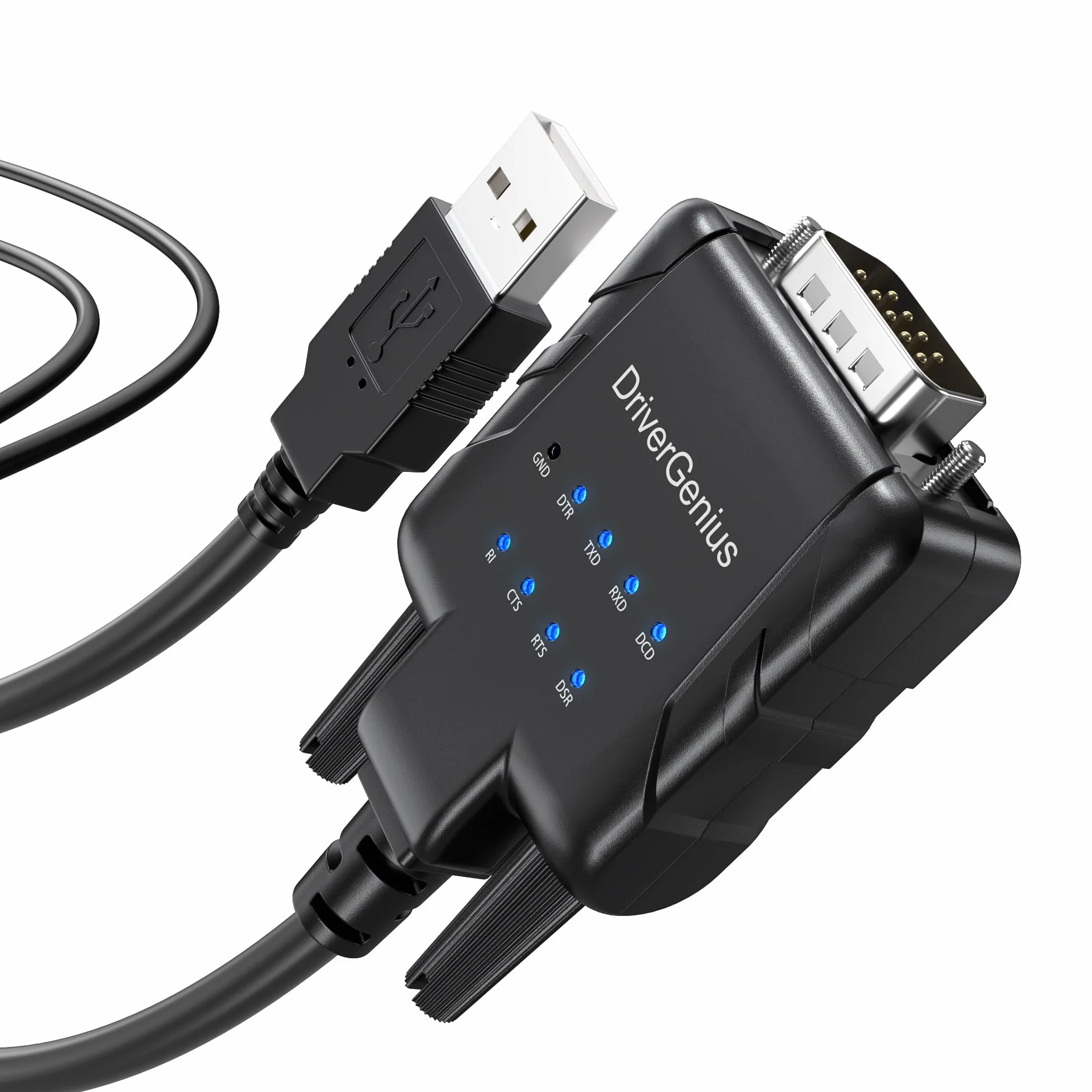 DriverGenius SerialPulseX Adaptateur USB vers RS232 Série 9 LEDs Surveillance pour Programmation PLC Compatible Windows 11 macOS Linux