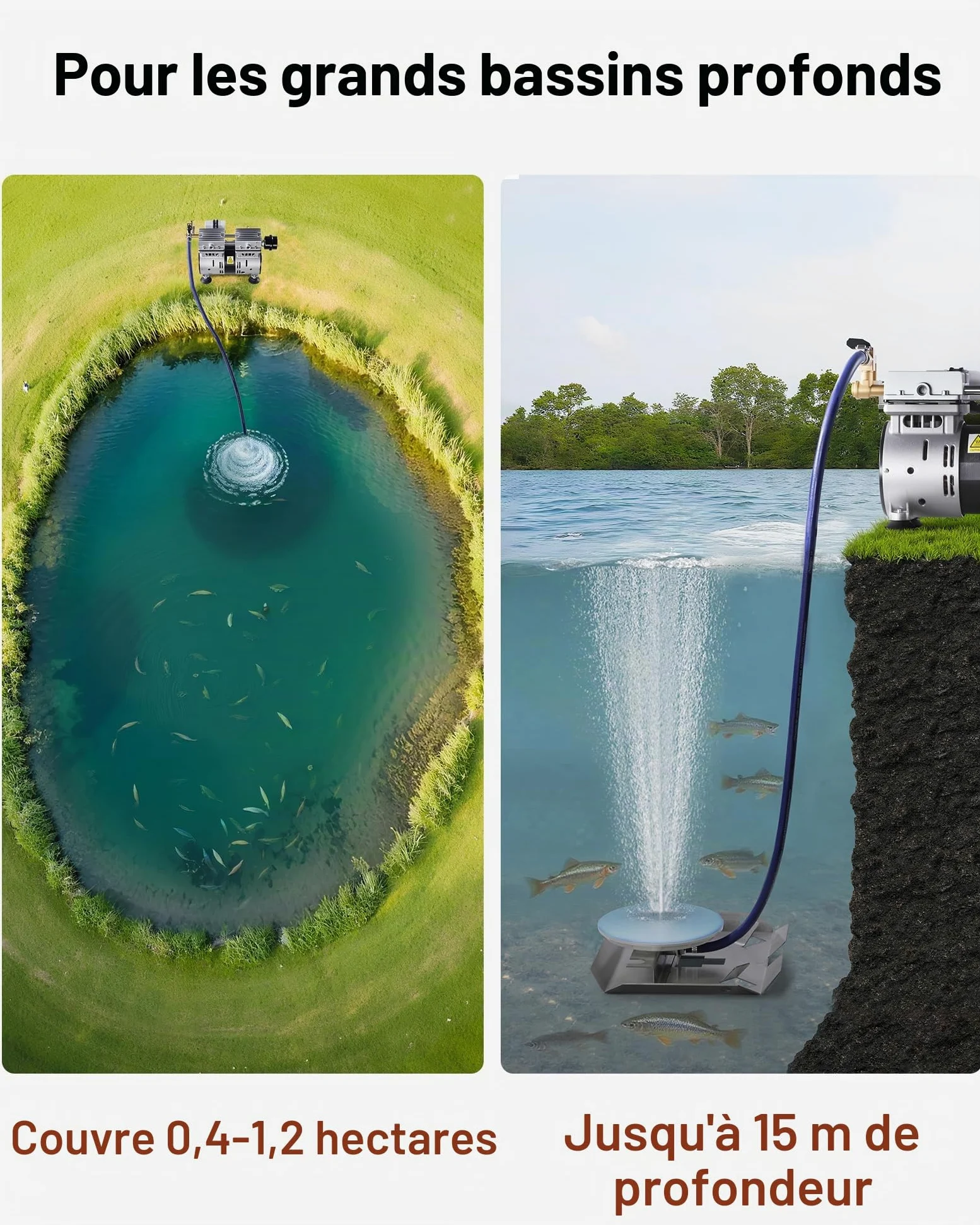 VEVOR Aérateur de Bassin, 550 W, kit système d'aération de lac, 5,2 CFM pour étangs jusqu'à 3 Acres Profondeur 15 m avec compresseur d'air, minuterie, vannes pour Circulation oxygène en Eau Profonde