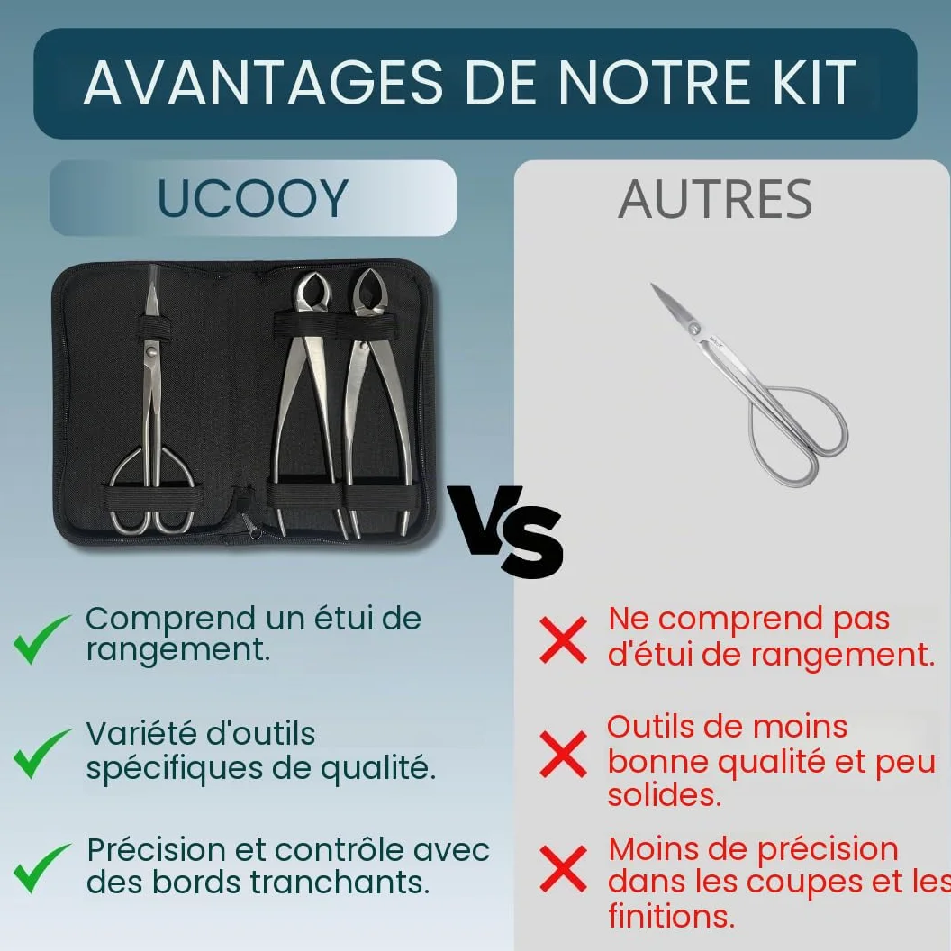 Kit d'outils professionnels pour bonsaï – Mallette d'entretien pour bonsaï avec ciseaux, sécateur concave et sécateur droit Indispensable pour l'entretien