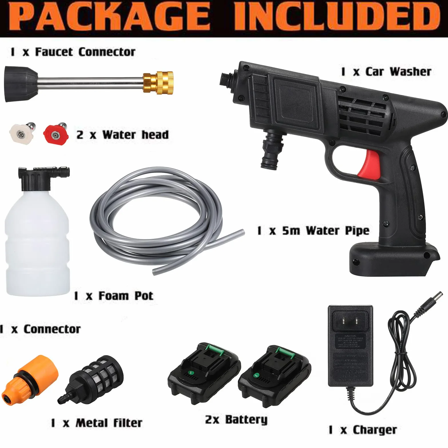 21V 1500mAh 150 PSI Nettoyeur Haute Pression sans Fil Portable, Alimenté par Pile Nettoyeur Haute Pression sur Batterie avec Accessoires, Watering Flowers, Cleaning Floors(EU)