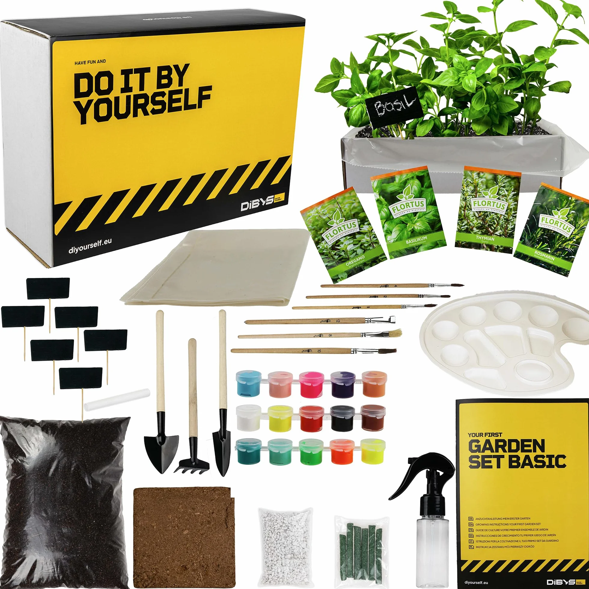 Kit de Jardinage pour Enfant Herbes Aromatiques avec Graines Outils en Bois Terre Set Plantation Thym Basilic Origan Romarin