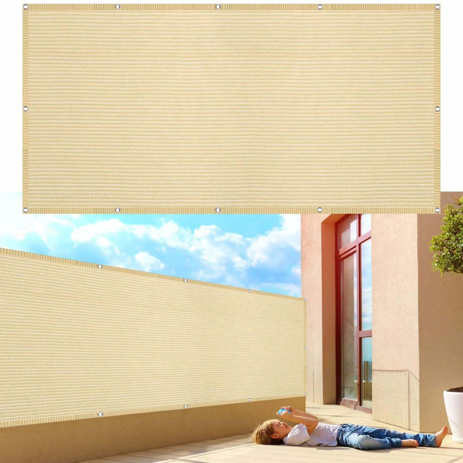 Brise Vue Balcon Exterieur 150 x 400 cm Protection UV Écran d'Intimité Extérieur avec Attaches Crème