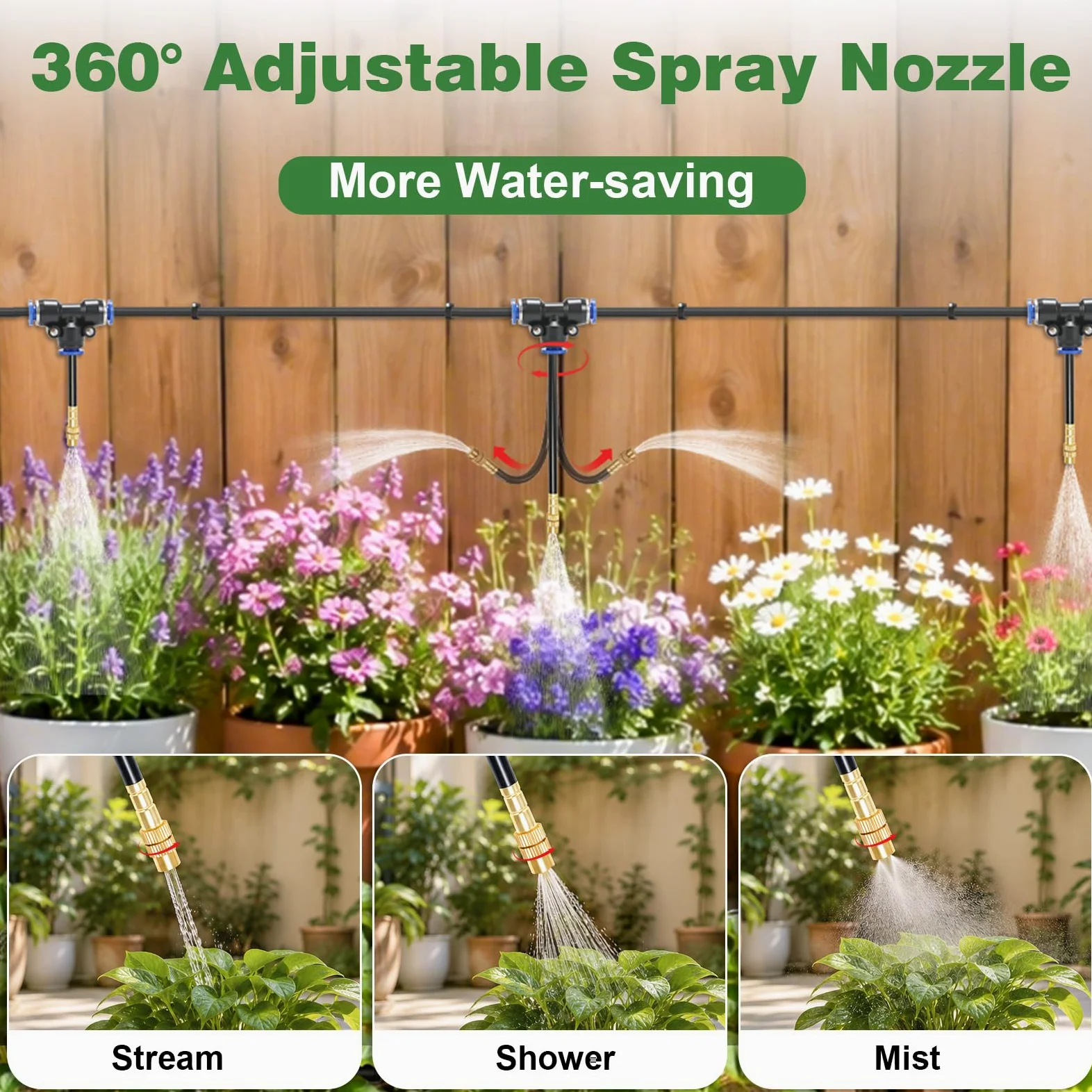Système d'arrosage automatique à 360° pour jardin - 30 m - 20 émetteurs avec piquet + 10 buses en cuivre réglables - Arrosage goutte à goutte 12 mm + 6 mm - Système de refroidissement au brouillard