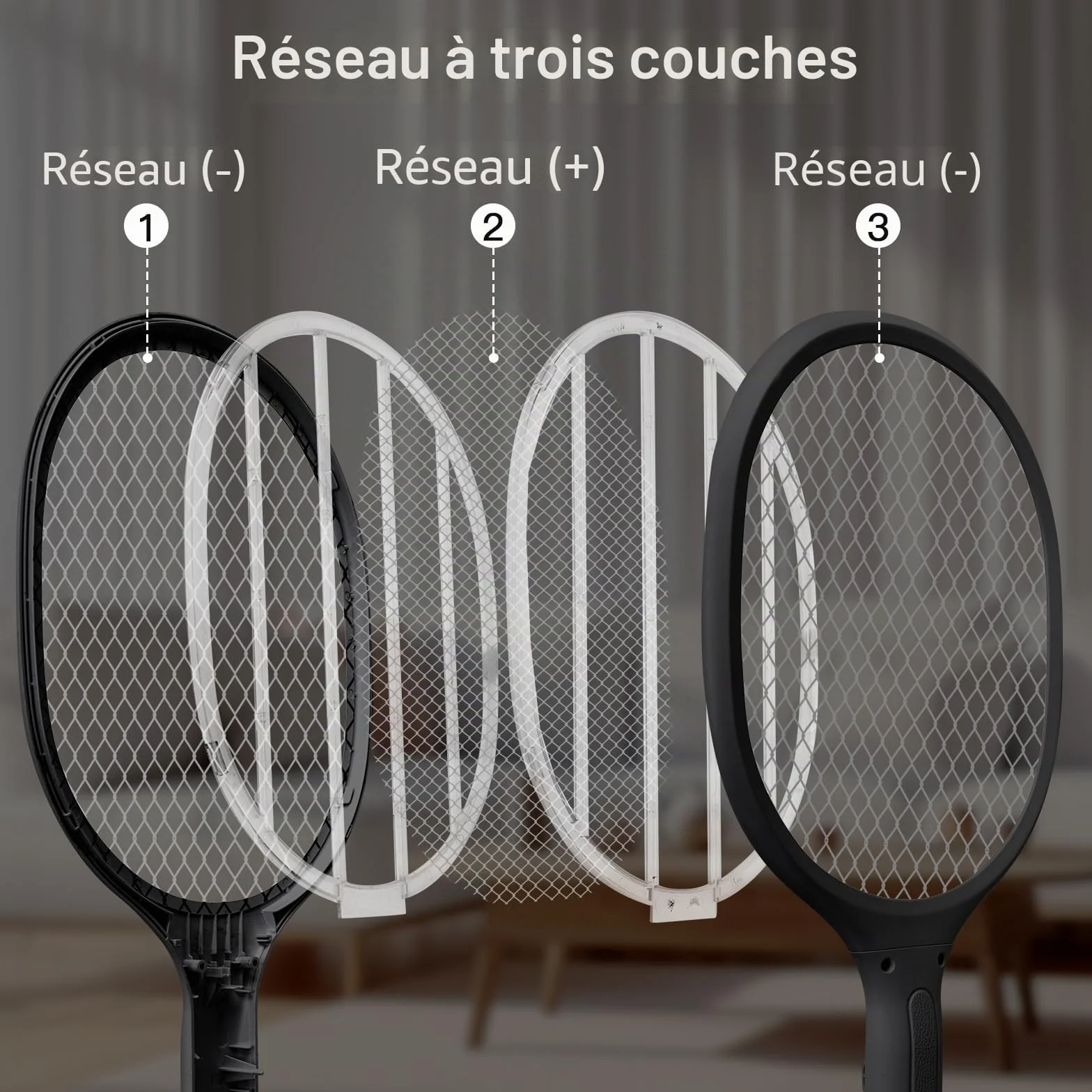 Raquette Electrique Insectes 2-in-1 Anti Moustique Tapette à Mouche 3000V USB Rechargeable