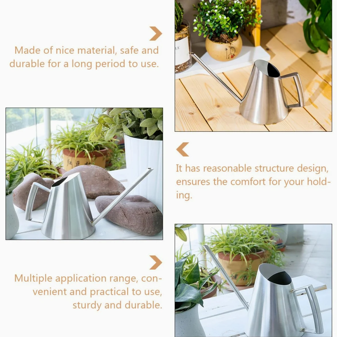 Arrosoir Outil D'arrosage Résistant en Acier Inoxydable 900ml Long Bec Vintage Finition Soignée et Prise Confortable pour Fleurs et Plantes en Jardinage