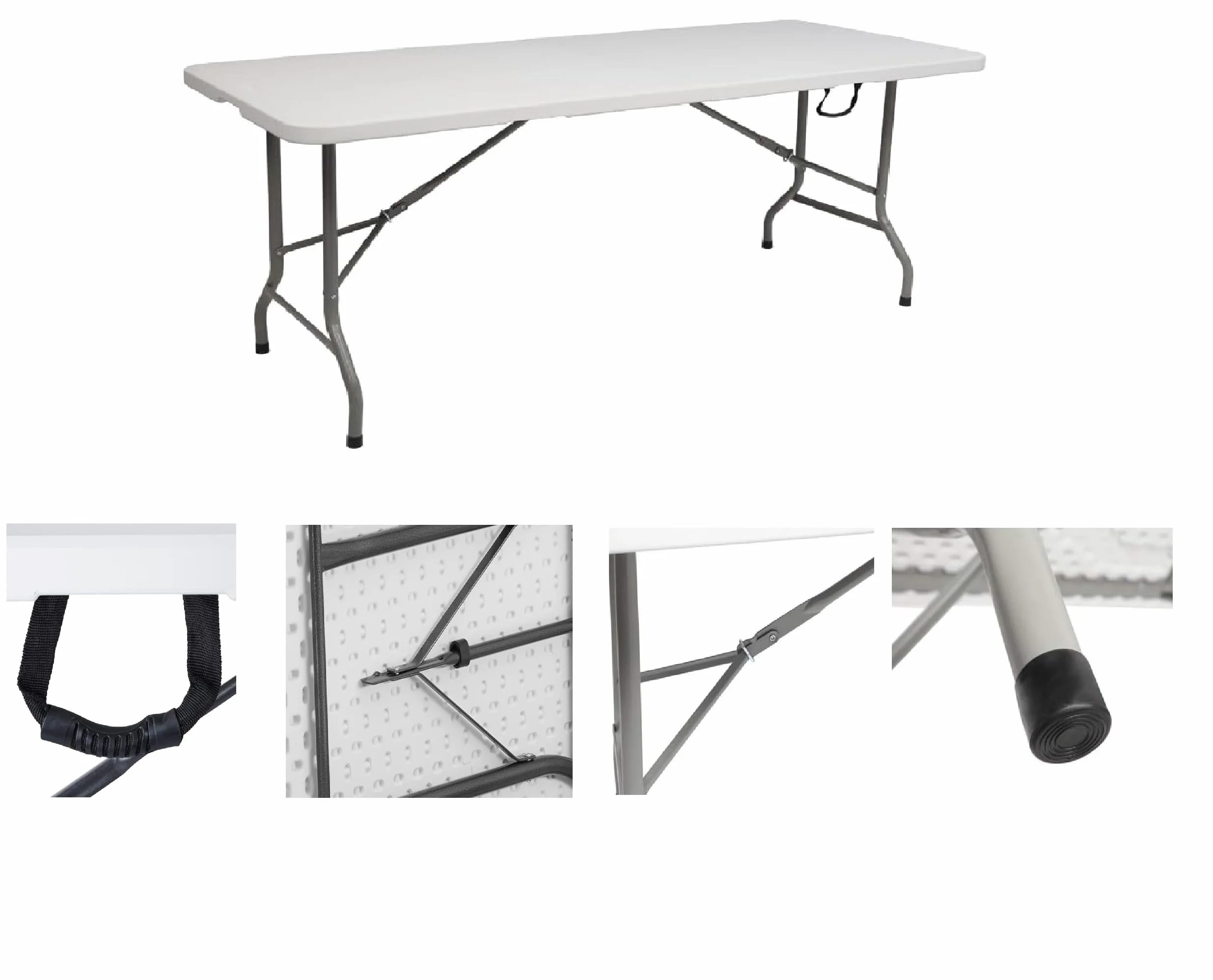 Table Pliante Exterieur Rectangulaire 180x70x74CM Camping Pique-Nique Pliable avec Poignée de Transport Blanc