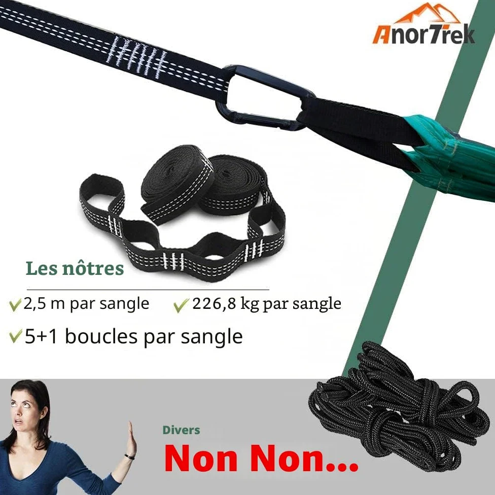 Hamac de Camping AnorTrek avec moustiquaire, hamacs Portables Doubles et Simples avec Sangles d'arbre, hamac Parachute pour Le Camping, la randonnée, Les Voyages et la randonnée