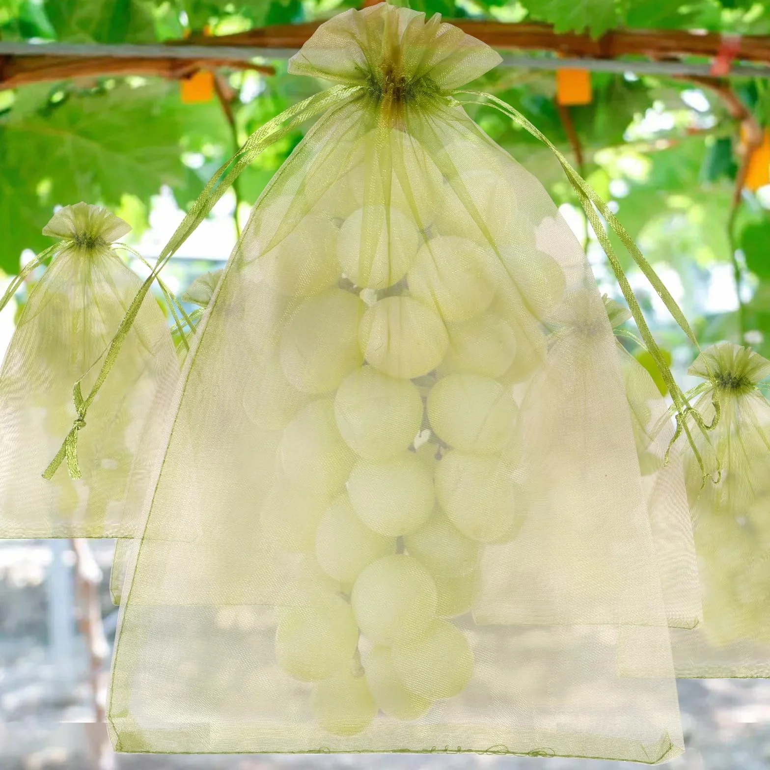 Sacs de protection pour raisins réutilisables en maille avec cordon, 100 pièces