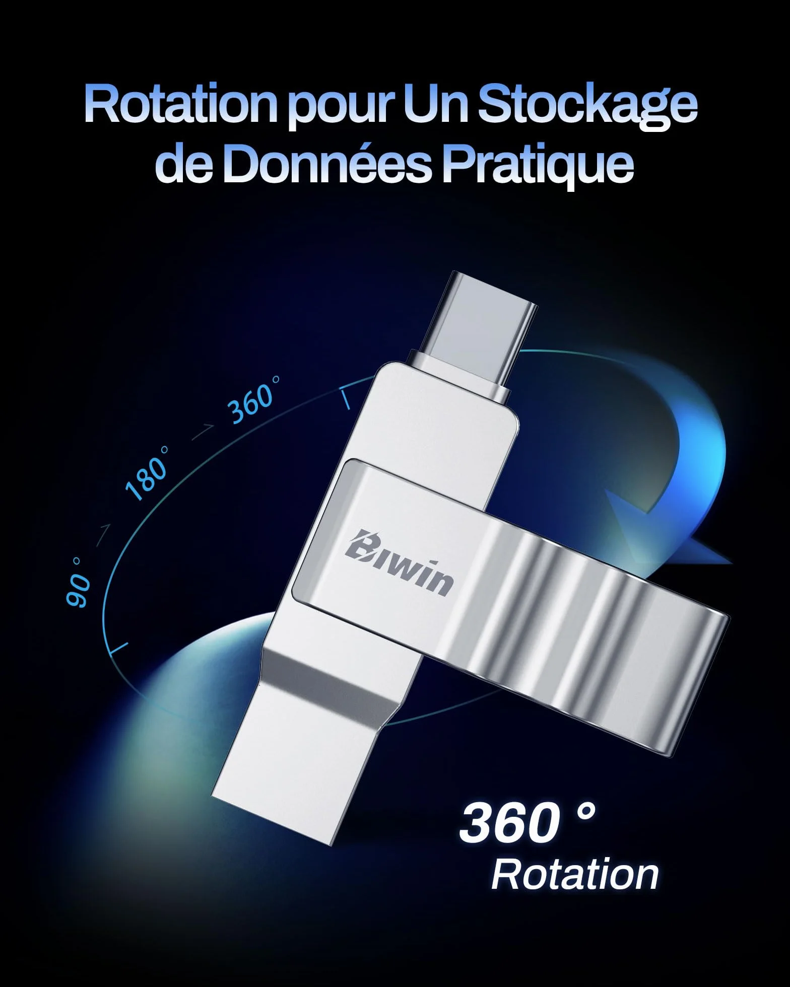 Biwin UD150 Clé USB 3.0 64 Go, Vitesses de Transfert 150 Mo/s, USB Type-C Type-A