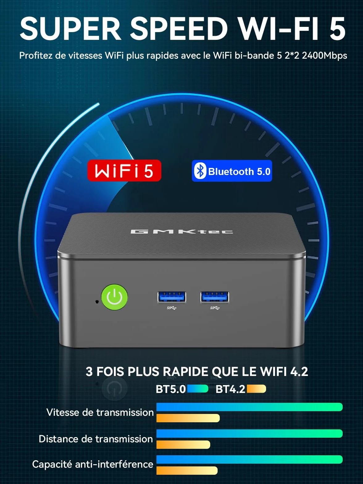 GMKtec Nucbox G3S Mini PC Intel N95 8 Go RAM 256 Go SSD 3x USB 3.2 Double HDMI 4K WiFi 5 BT5.0