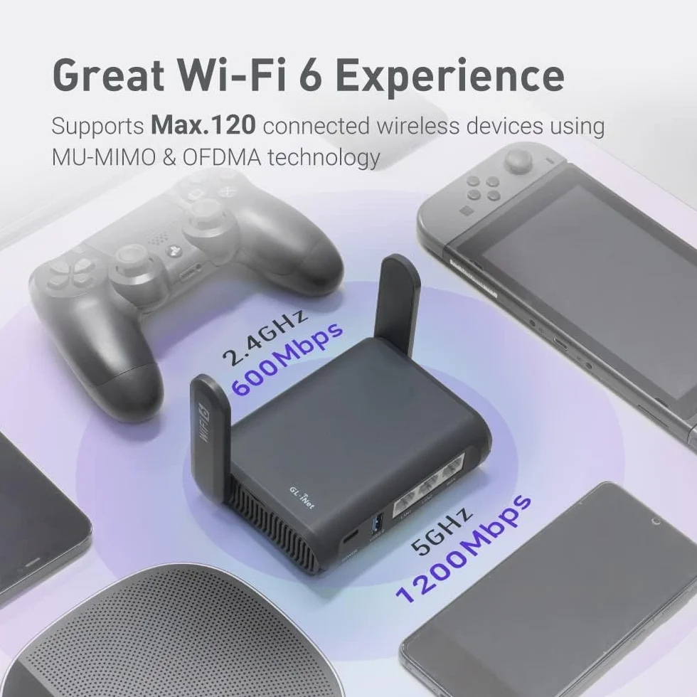 GL.iNet AXT1800 Slate AX Routeur WiFi 6 AX1800 Mbps Bi-Bande, 3 Ports Gigabit, VPN, WPA3