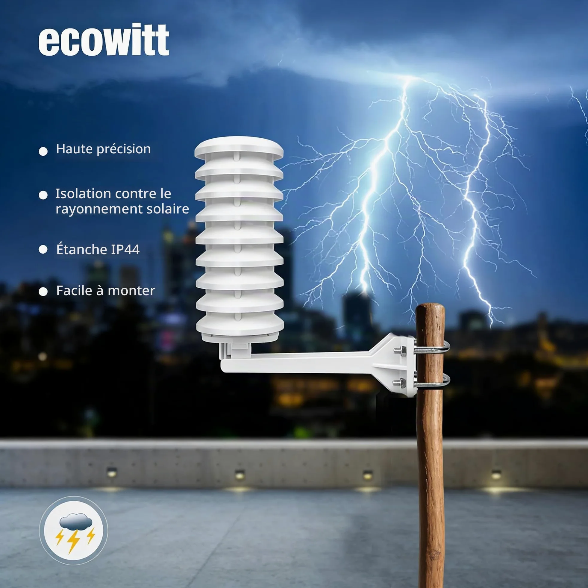 Ecowitt Détecteur de foudre sans fil Capteur Accessoire pour Ecowitt Station Météo Ecosystem WH57