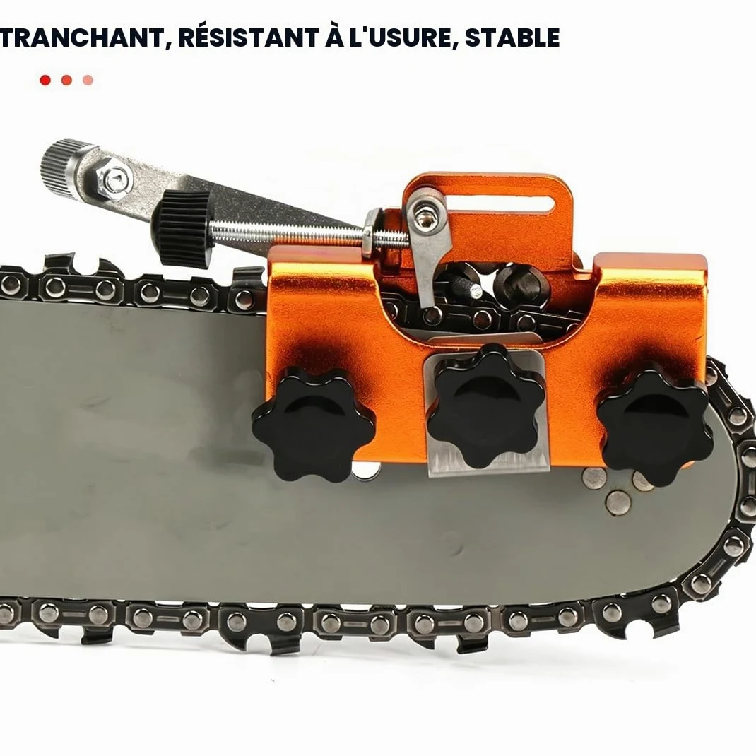 Affûteur Chaîne Tronçonneuse à Manivelle, Affûteuse Portable avec 3 Pierres 4/5/6 mm, Guide d'Angle, Kit d'Affûtage Manuel pour Tronçonneuse