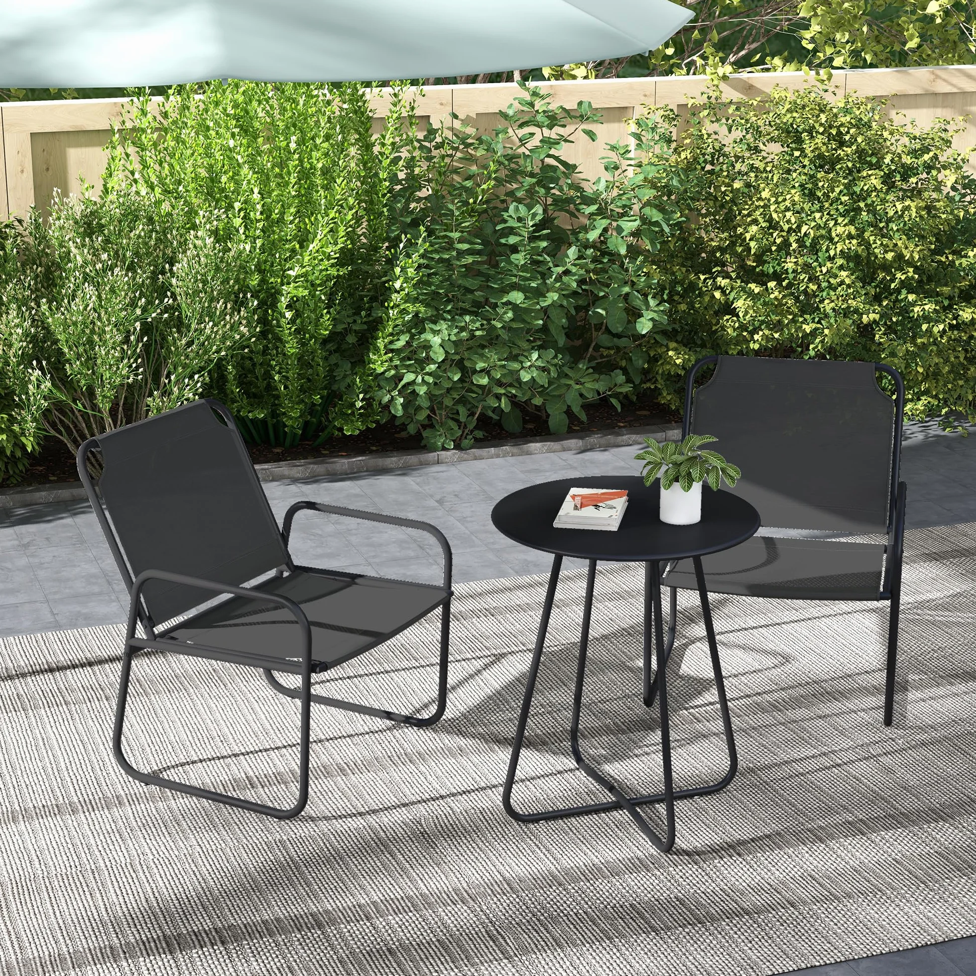 Outsunny Salon de Jardin 3 pièces, 2 fauteuils 1 table ronde, Acier, Tissu respirant, Gris
