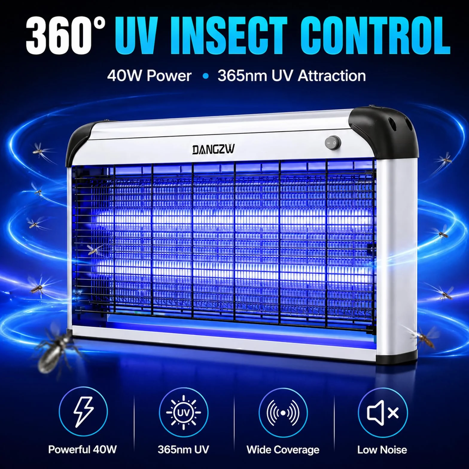 Lampe Anti Moustique Électrique 2500V 40W UV Destructeur d'Insectes Attrape Mouche avec Bac Amovible