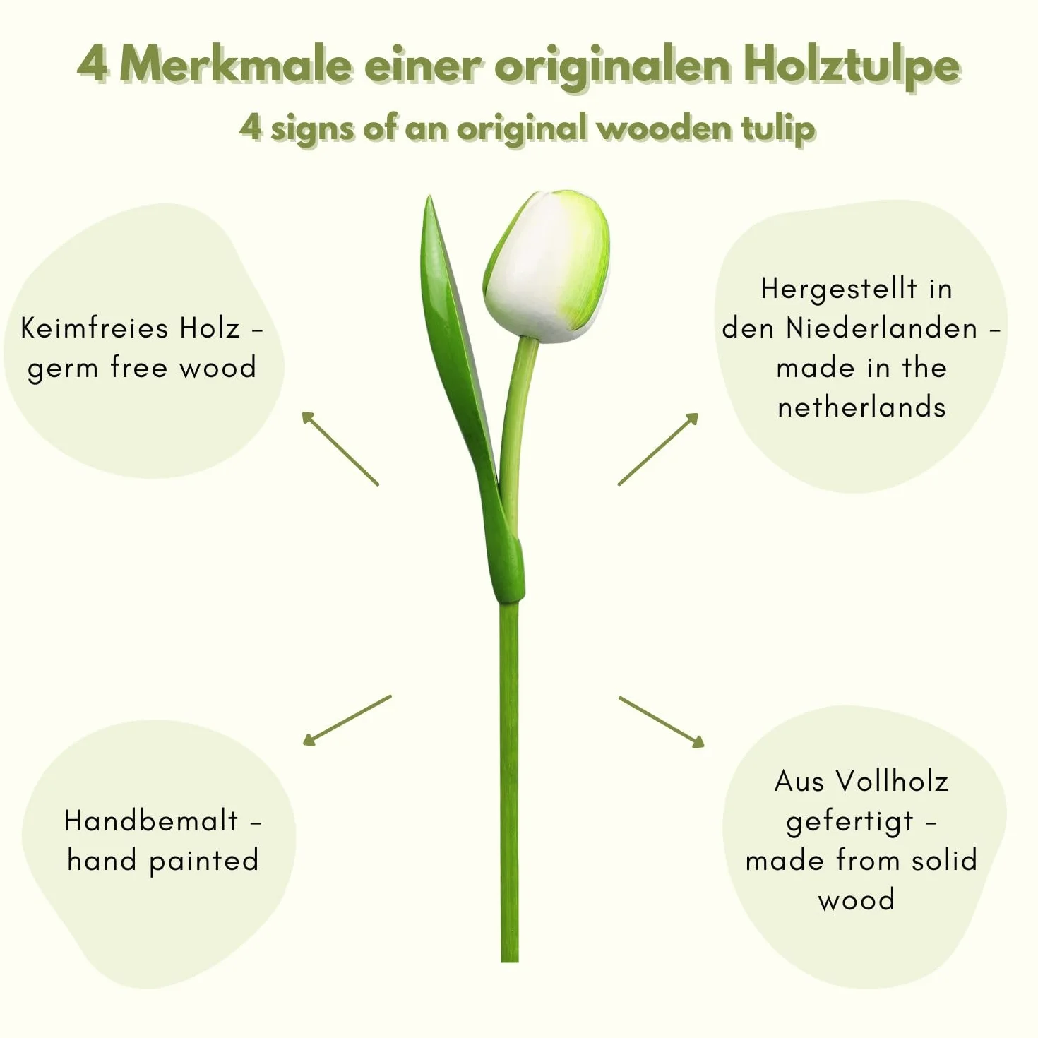 Bouquet de Tulipes en Bois Blanc 34 cm, Fleurs en Bois Décoration, Fabriqué en Hollande