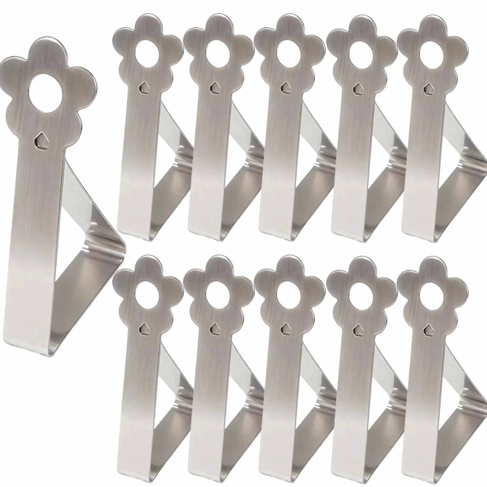 Pince pour Nappe de Table Extérieur Acier Inoxydable Design Fleuri Adjustable Fixation 2.5-3.5 cm Argent 10 Pièces