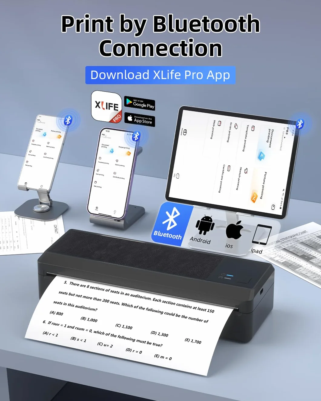 Imprimante Thermique A4 P83 Bluetooth Portable Compatible iOS Android