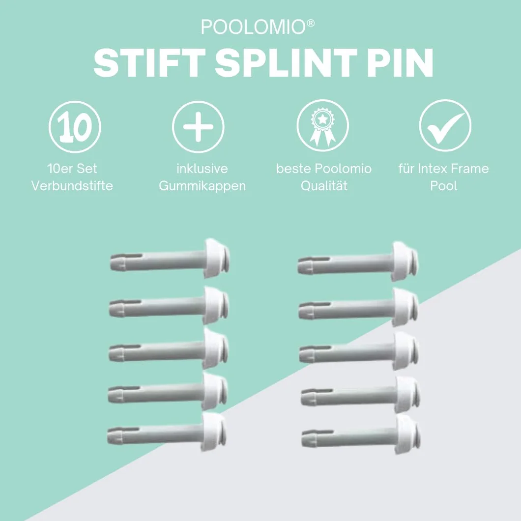 Poolomio Splint Pin pour Piscine Tubulaire Intex, Lot de 10 Goupilles avec Bouchons Caoutchouc, 60 mm