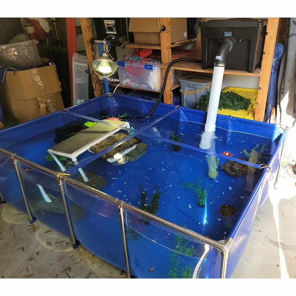Rygcrud Bassin Hors Sol, Piscine pour Tortues dans Le Jardin, Bassins D'élevage De Poissons avec Fenêtre D'observation, Revêtement en PVC Et Structure en Acier, Facile À Assembler.(50x40x30cm)