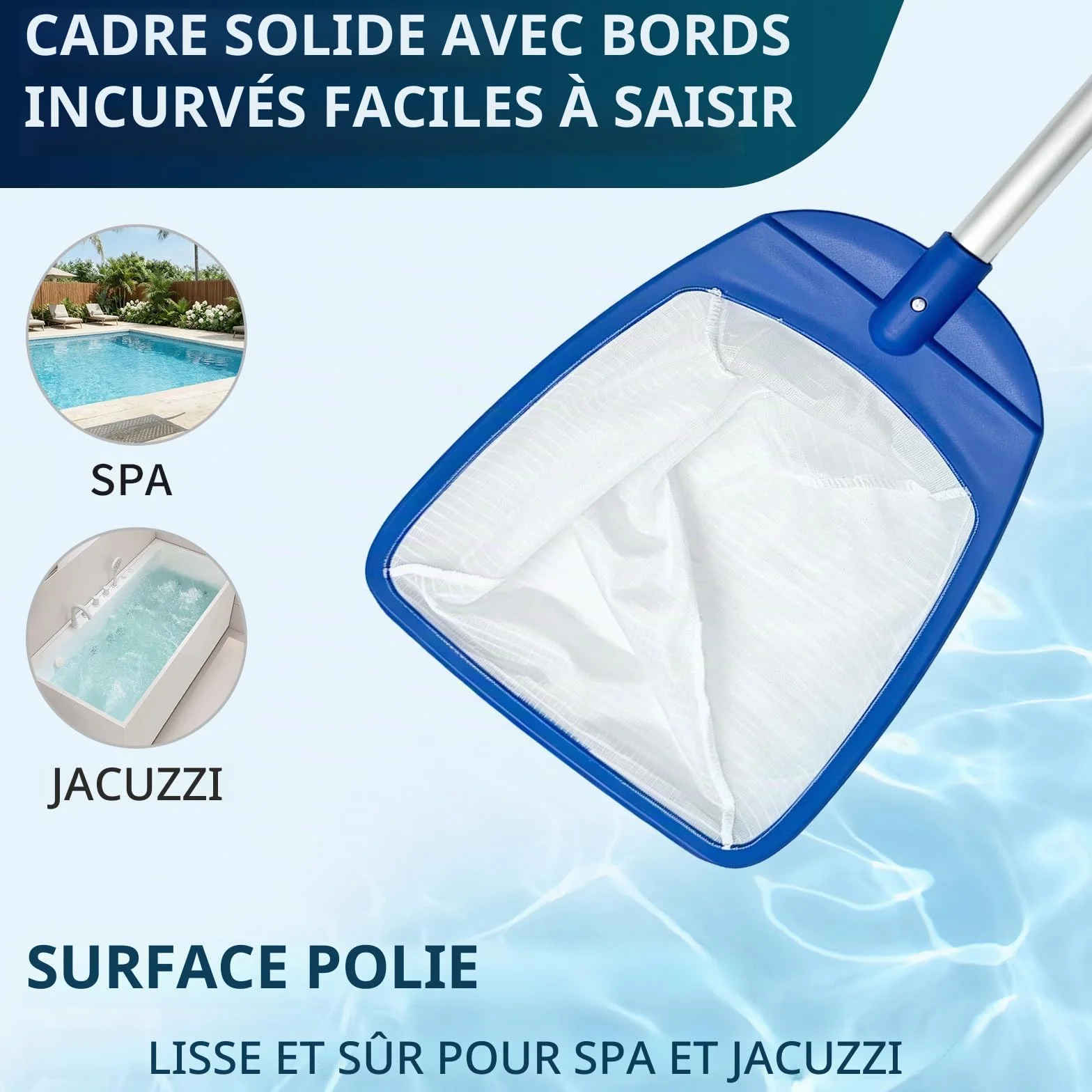 POOLIFE Épuisette de piscine avec poignée, filet à mailles ultra fines