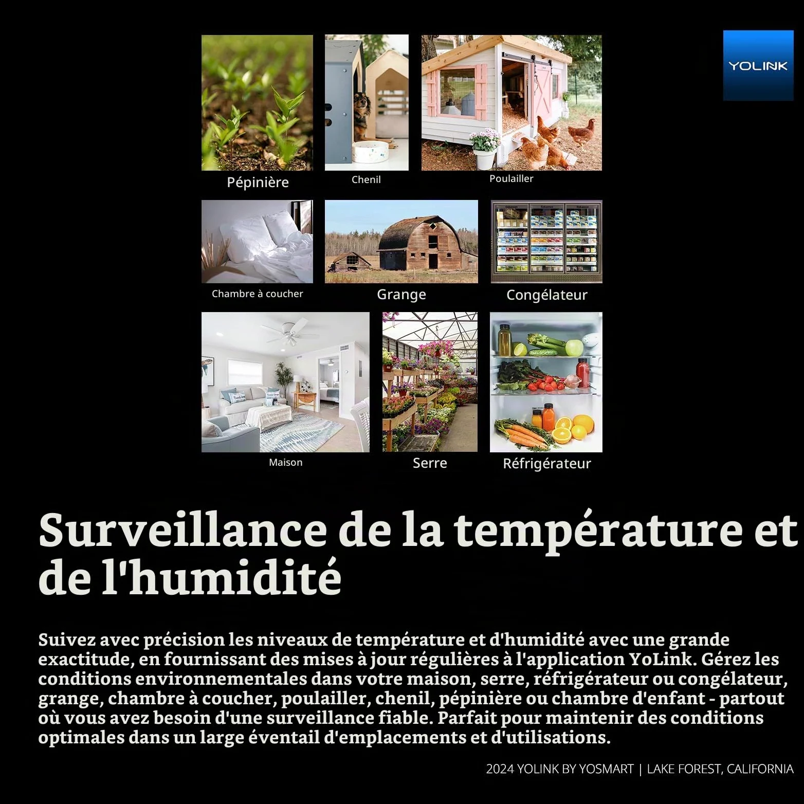YoLink Lot de 3 thermomètres hygromètres intelligents sans fil, large plage de températures pour congélateur, réfrigérateur, serre, cage pour animaux de compagnie, alertes d'application, e-mail