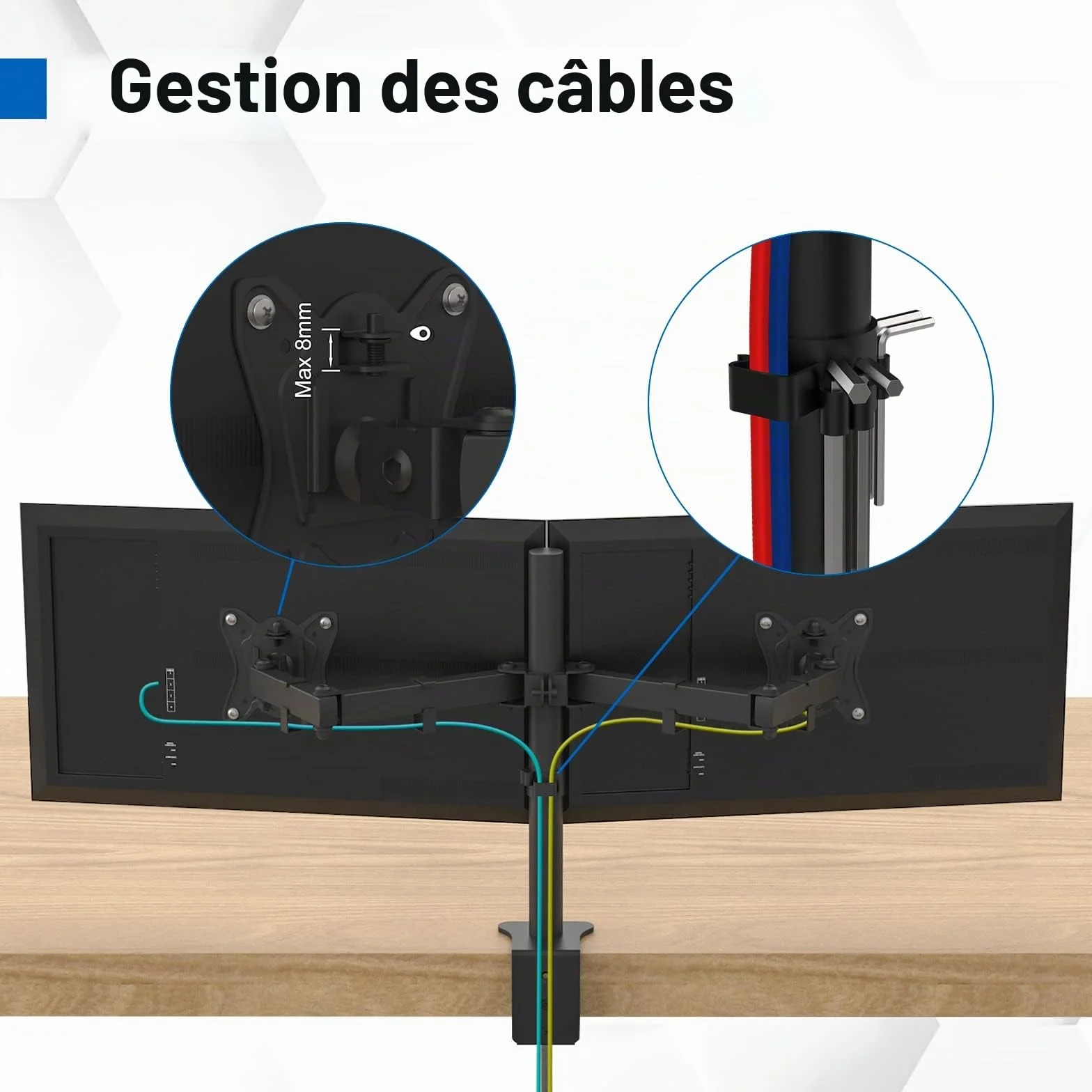 Bras Ecran PC VESA 75x100 360° Rotation ±90° Inclinable Hauteur Réglable 9KG Noir GRIFEMA GB2001-2