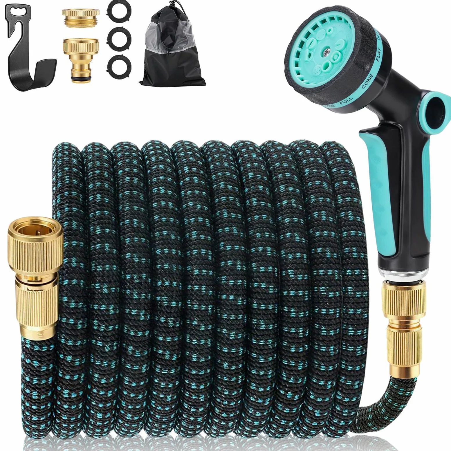 Tuyau d’Arrosage, Extensible 30m Tuyau Arrosage Flexible avec 10 Modes de Pulvérisation, Adaptateurs 1/2" et 3/4", Garden Hose pour Jardin Nettoyage Voiture
