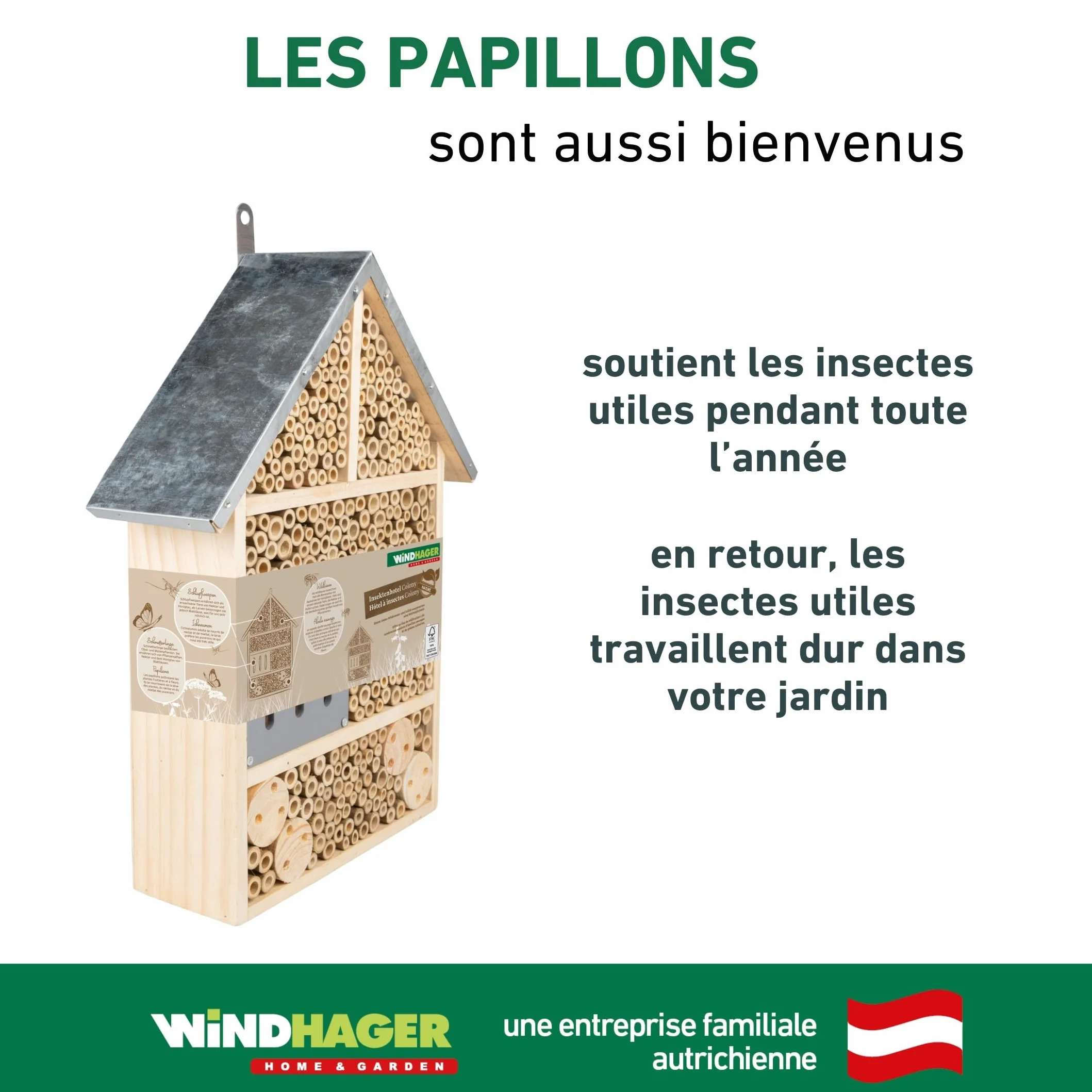 Windhager Hôtel à Insectes Colony Bois et Bambou - Abris pour Abeilles, Papillons, Coccinelles
