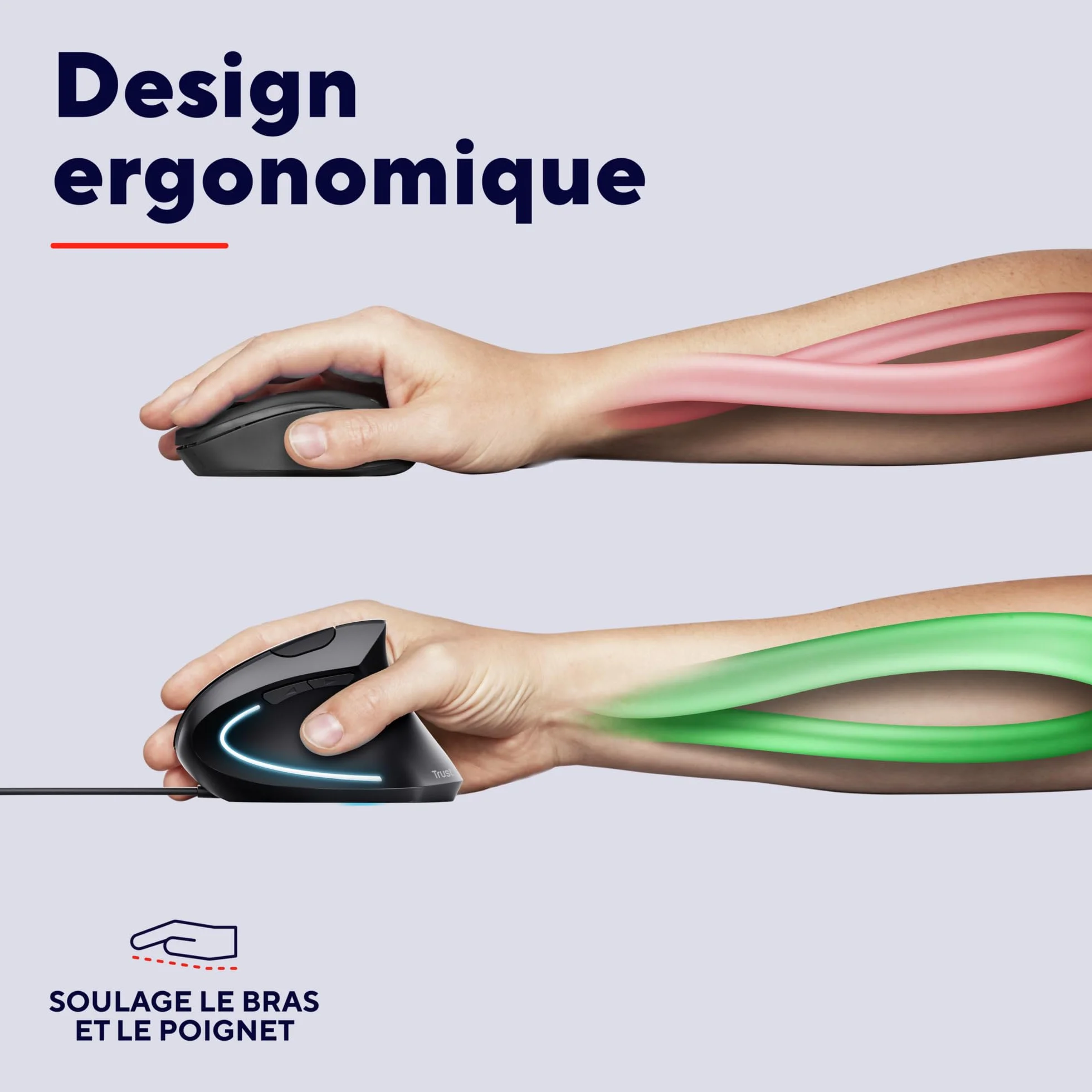 Trust Verto Souris Ergonomique Verticale Filaire 1000-1600 DPI 6 Boutons LED Noir